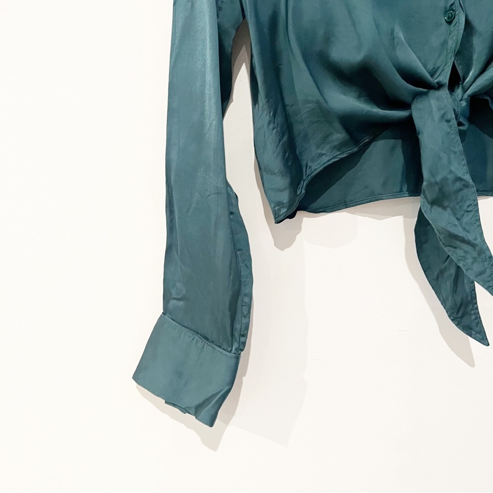 Wilfred Tie Front Button Up Blouse In Hunter Jade… - image 4